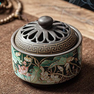 Lư Sứ Xông Trầm Cao Cấp - Chạm Khắc Hoa Văn Hoa Sen - Trầm Hương Yên Lộc