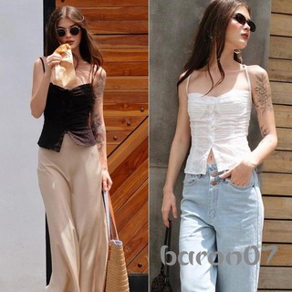 Phụ Nữ Camisole Spaghetti Dây Không Tay Ruched Rỗng Móc Hoa Nút Mỏng Áo Bể Áo