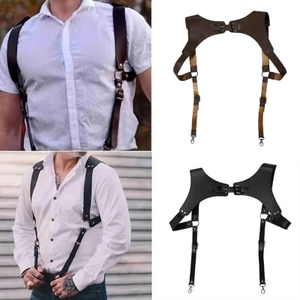 YOI Suspenders Cho Nam Da Giả Dây Đeo Vai Ngực Cơ Dây Da PU Tổng Hợp 2 Snaps