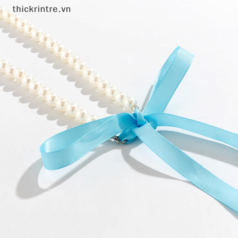 Vòng Cổ Choker Dây Ruy Băng Đính Ngọc Trai Giả Thắt Nơ Màu Đen Phong Cách Retro Thanh Lịch Dành Cho Nữ