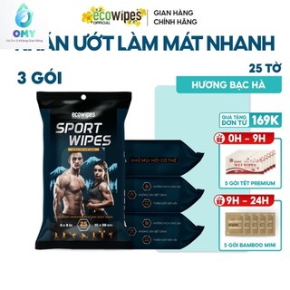 Gói khăn giấy ướt làm mát nhanh diệt khuẩn Sport EcoWipes gói 25 tờ hương bạc hà mát lạnh tỉnh táo