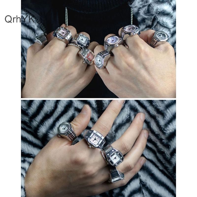 Thời Trang Nhà Máy Vintage Nhẫn Punk Thạch Anh Đồng Hồ Nhẫn Dành Cho Cặp Đôi Nữ Nam Hip hop Thoáng Mát Co Giãn Co Giãn Đồng Hồ Ngón Tay Nhẫn Cá Tính Hip-hop Phụ Kiện QrhYK