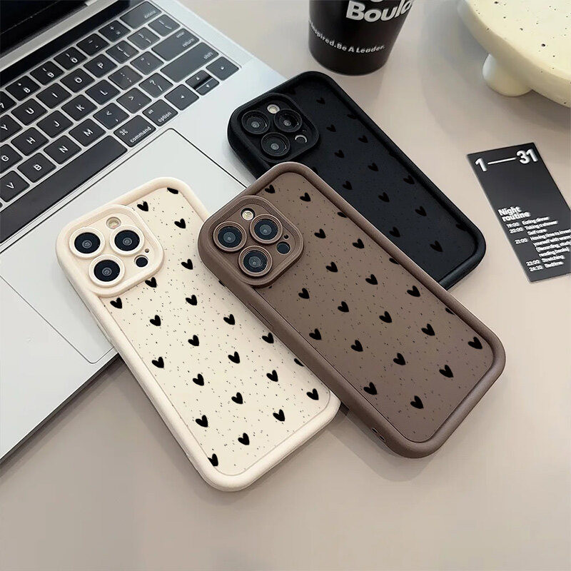 Ốp Lưng Cho Samsung Galaxy M34 M31 M51 M30S M23 M20 M11 M15 J4 J6 Plus J8 A10 A01 A02 S20 Ultra Ốp Lưng Màu Đen Trái Tim Tình Yêu Mềm Mại TPU Matte Silicone Bảo Vệ Camera