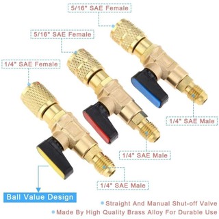 Note1 1 Cái Bộ chuyển đổi van bi làm lạnh, Nam / Nữ 1 / 4 "SAE Van đóng thẳng, Phụ kiện điều hòa không khí bằng đồng thau R22 cho ống sạc R134A R410A R22 R12