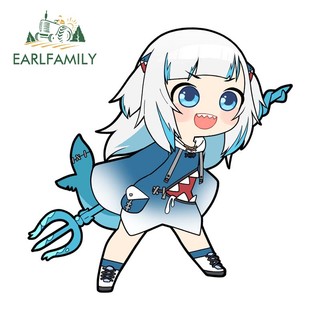 EARLFAMILY 13cm Gura Cá Mập Cô Gái Dễ Thương Anime Xe Dán Kính Chắn Gió Laptop Chống Thấm Nước Decal Ván Lướt Sóng Trang Trí Xe Máy