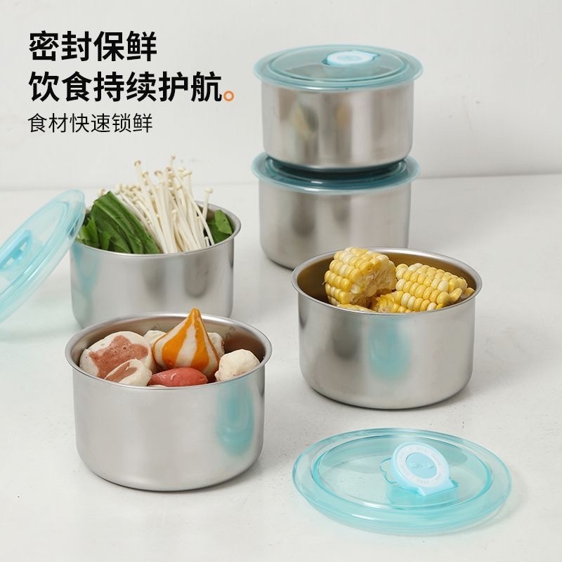 Bát / tô dáng tròn đựng bảo quản thực phẩm Inox 304 có nắp đậy tiện dụng 10x6.5cm sử dụng được trong lò vi sóng