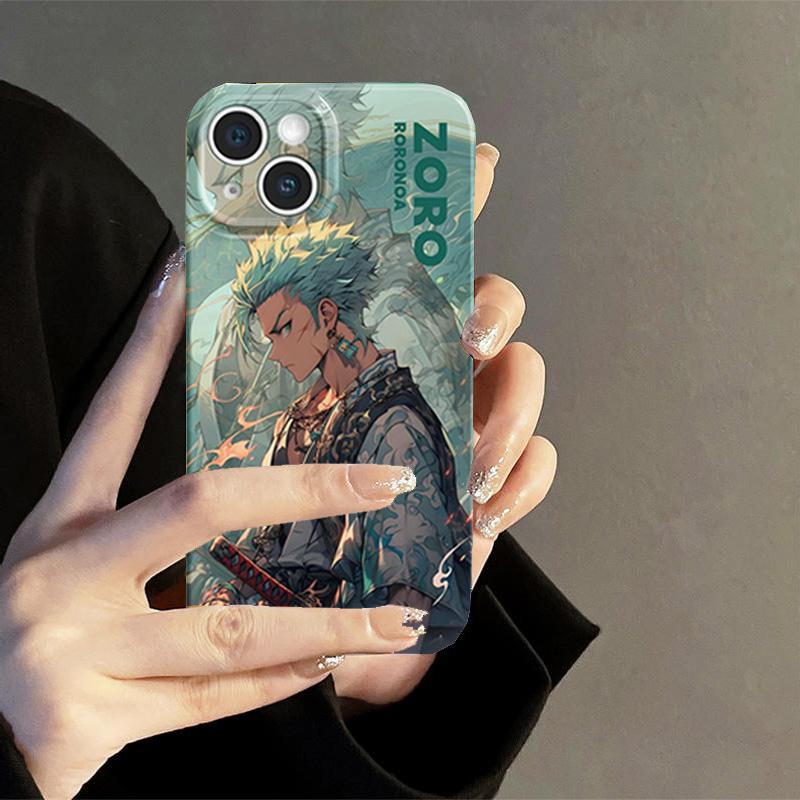 Anime One Piece Green Zoro Phim Hoạt Hình Bóng Cứng Acrylic Chất Lượng Cao Ốp Lưng Điện Thoại Tương Thích Cho iPhone 16 15 14 13 12 11 Pro Max Mini Plus Vỏ Bảo Vệ Toàn Diện Vỏ Chống Sốc