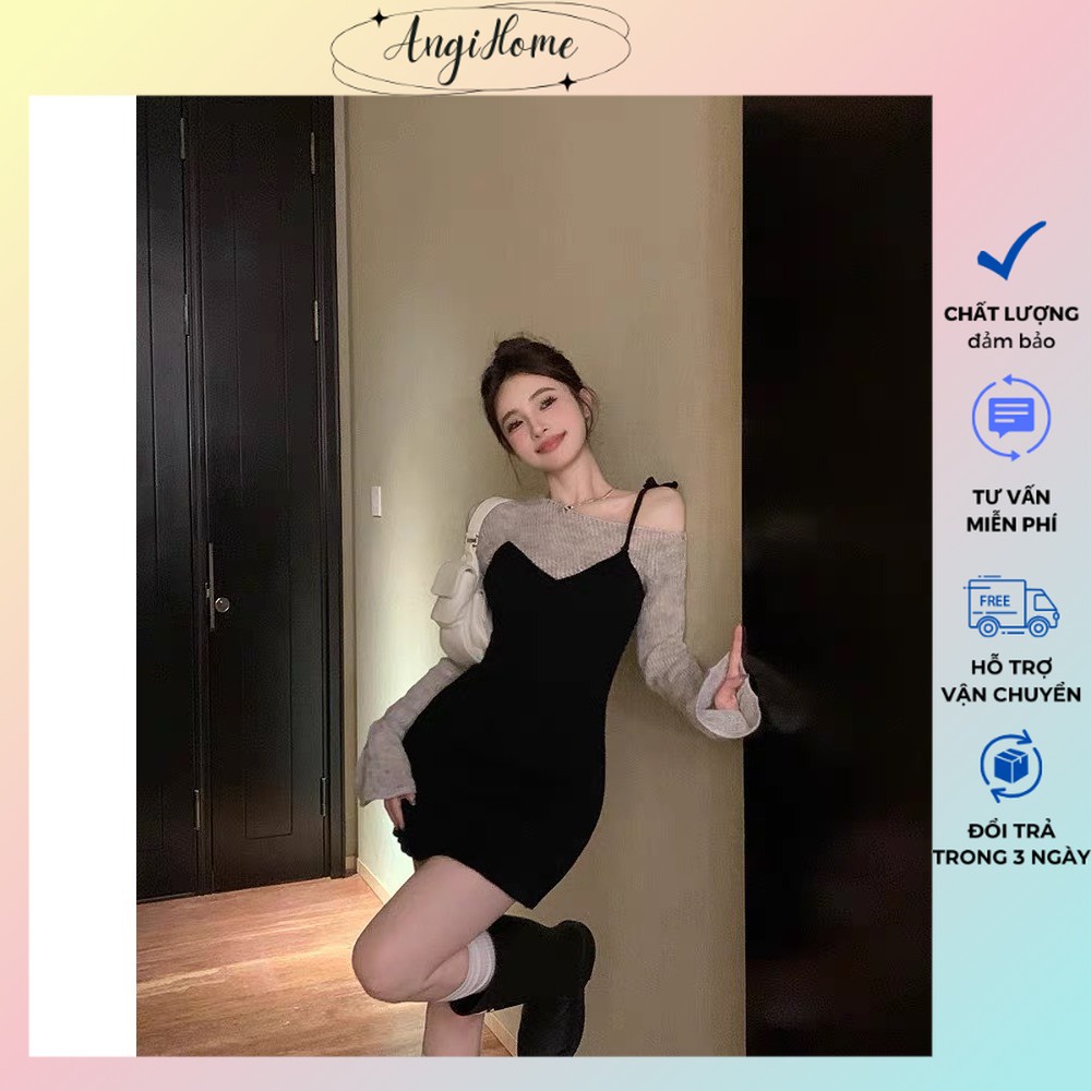 SET ĐẦM XÁM BẸT CUỐN BIÊN GÂN TĂM TAY LOE BODY SUÔNG + ĐẦM YẾM CỘT DÂY 1 BÊN ANGIHOME