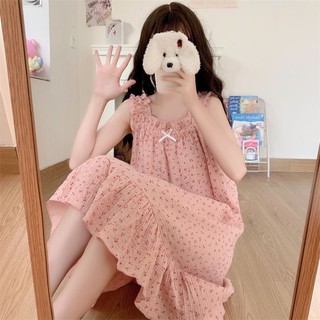 Đầm Ngủ Hai Dây Dáng Rộng Phong Cách Pháp Dễ Thương Thời Trang Mùa Thu Cho Bạn Gái