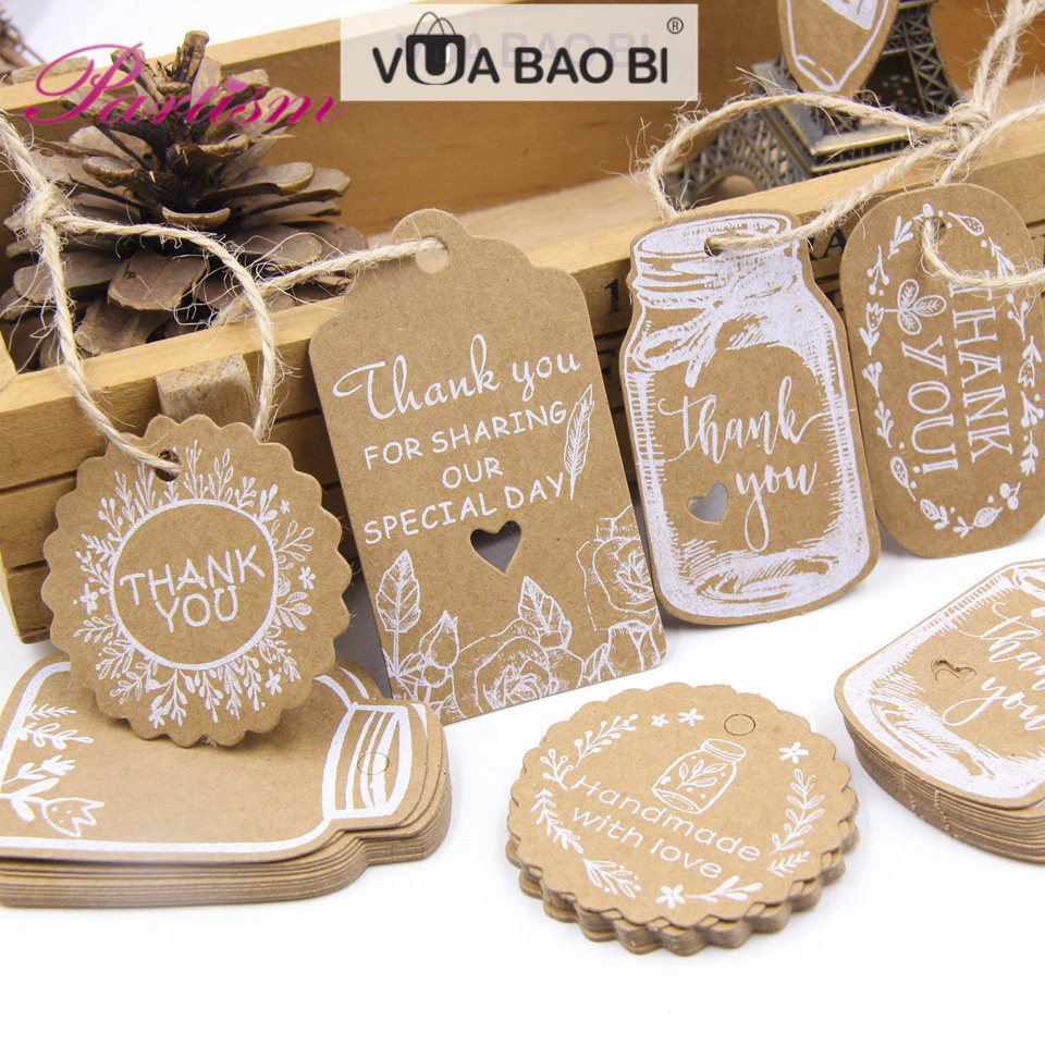Set 50 tag giấy kraftvintage TE25 đục lỗ kèm dây treo trang trí quà ...