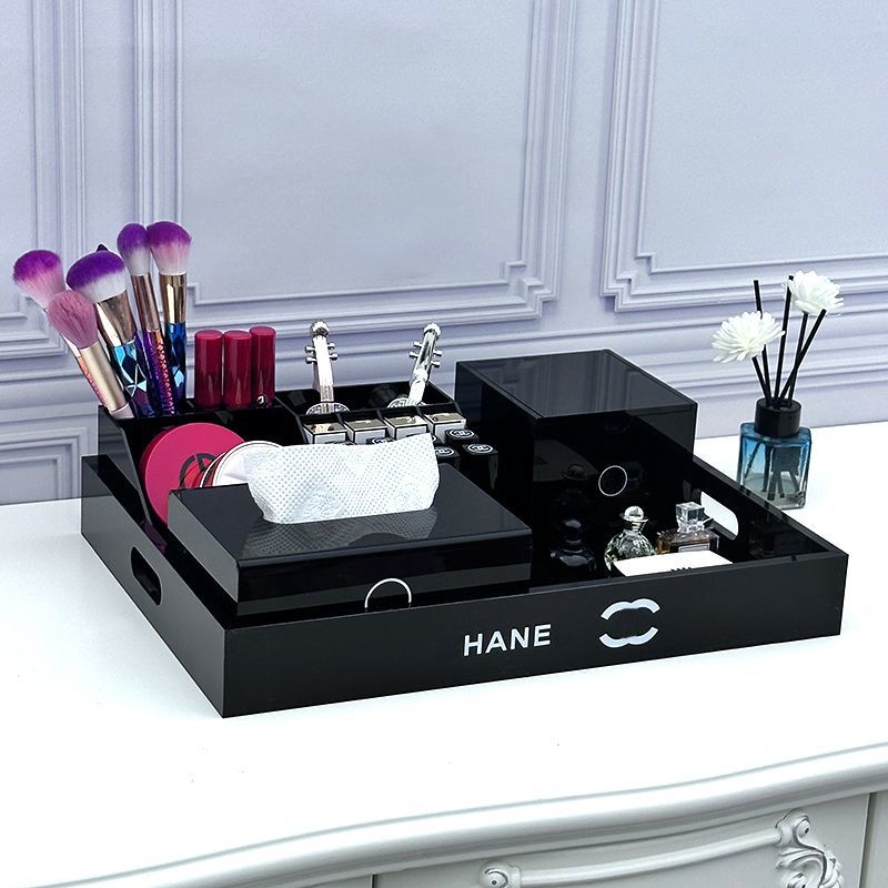 Khay acrylic để bàn cổ điển đựng mỹ phẩm, cọ trang điểm, son môi, bông tẩy trang, phấn lớn
