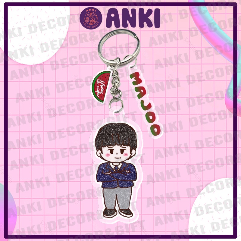 Móc khóa chibi nhân vật dưa hấu lấp lánh, twinglink watermelon,viva la vida, water sugar, quà tặng, sưu tầm - tri decor