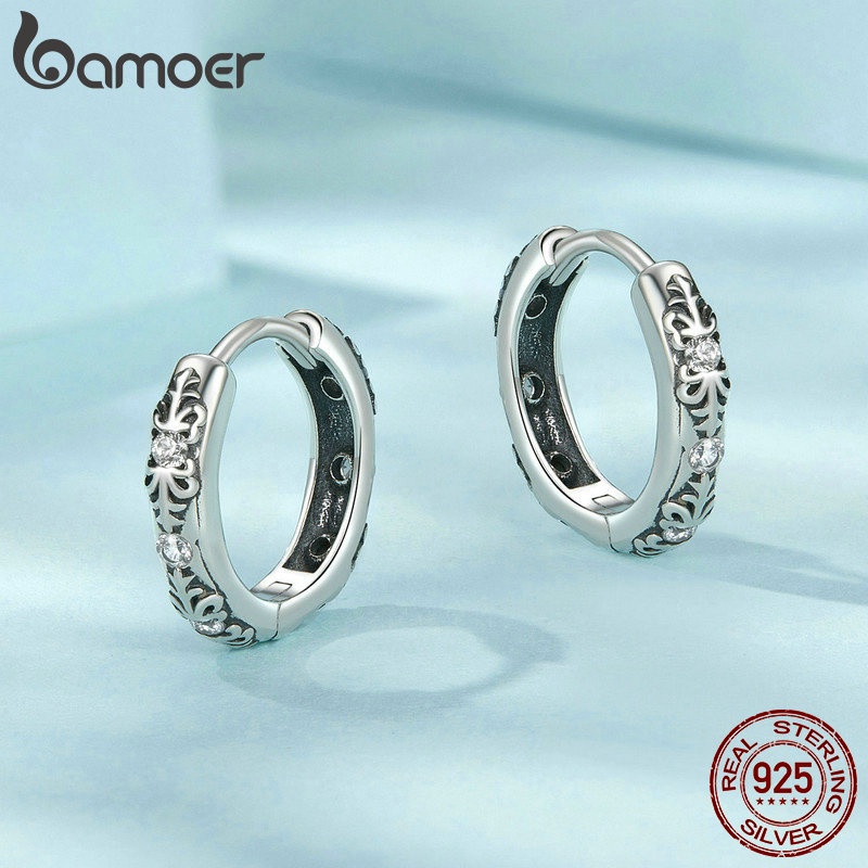 Khuyên tai BAMOER bạc 925 họa tiết cổ điển cho nữ