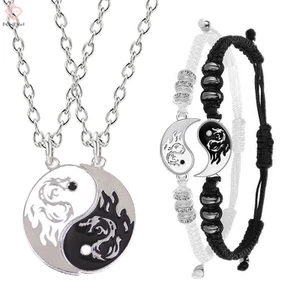 Vòng Tay Vòng cổ Mặt Hình Rồng yin yang Âm Dương Có Thể Điều Chỉnh Cho Cặp Đôi Bạn Trai Bạn Gái Mới