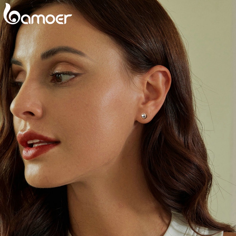 Bamoer Bông Tai Bạc sterling 925 Hình Cầu Thời Trang Cho Nữ