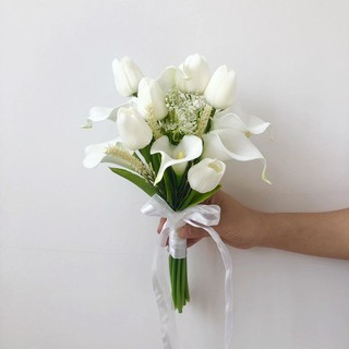 Bó hoa cô dâu Hàn Quốc, hoa loa kèn và hoa tulip mô phỏng cao, chụp ảnh cưới