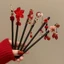 Que tóc bằng gỗ DELMER, Kẹp tóc Hanfu tua rua năm mới, Phụ kiện sườn xám đỏ phong cách cổ