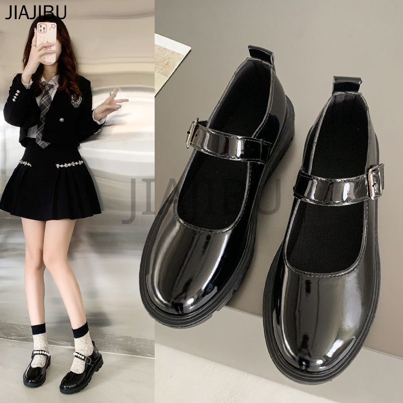 Size 34-44 Giày Nữ Cỡ Lớn Giày Da Học Sinh Phong Cách Anh Quốc Giày Đồng Phục 43 JK Màu Đen Thick Heel Lolita Shoes Korean Fashion Platform Mary Jane Shoes Doll Shoes Anti-slip Round Toe Leather Shoes Giày Công Chúa Giản Dị Phong Cách Preppy Giày Cosplay