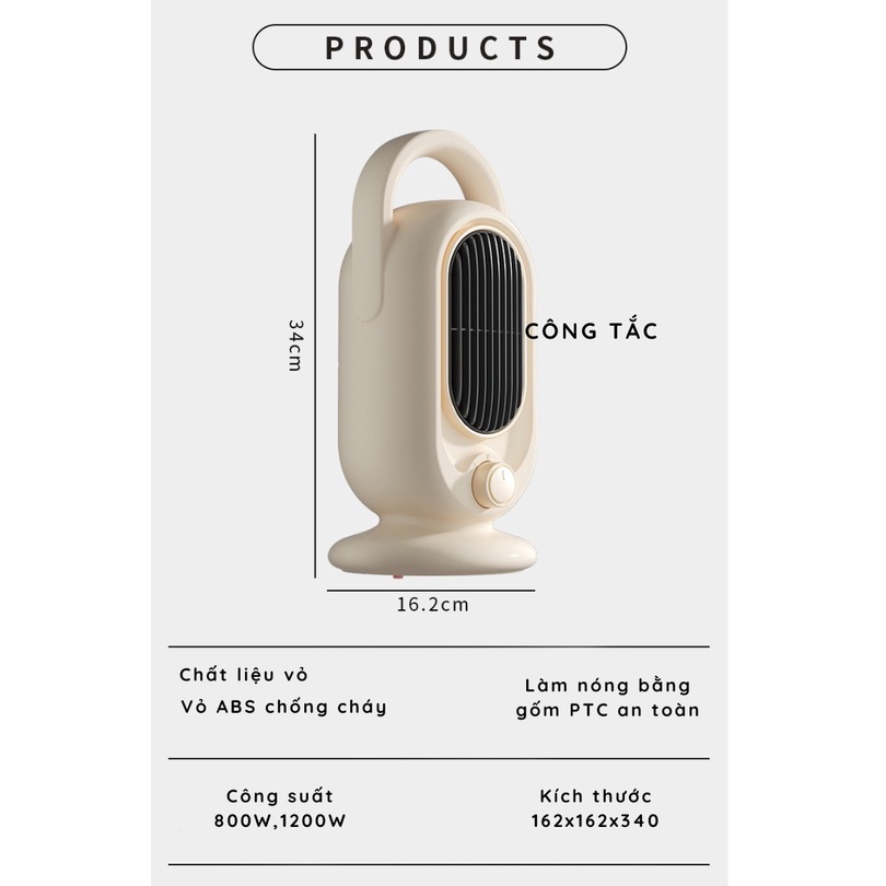 [Rẻ vô địch] [Siêu Sale] [FreeShip] [Ảnh thật] Máy sưởi gốm PTC có quai xách 1200wath