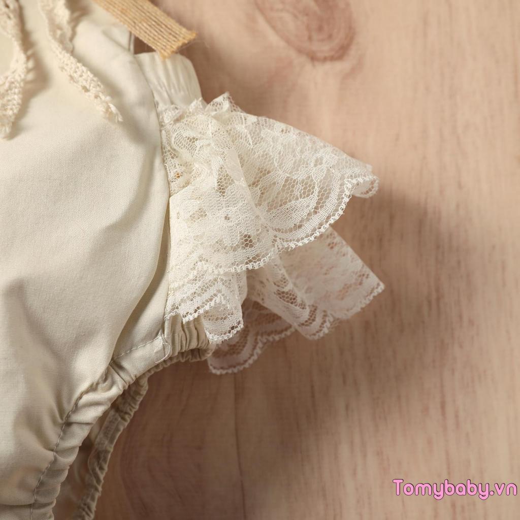 Thanh Lịch Bé Gái Áo Liền Quần Không Tay Cổ Vuông Ren Viền Màu Trơn Hoa Khâu Playsuit + Váy Ren