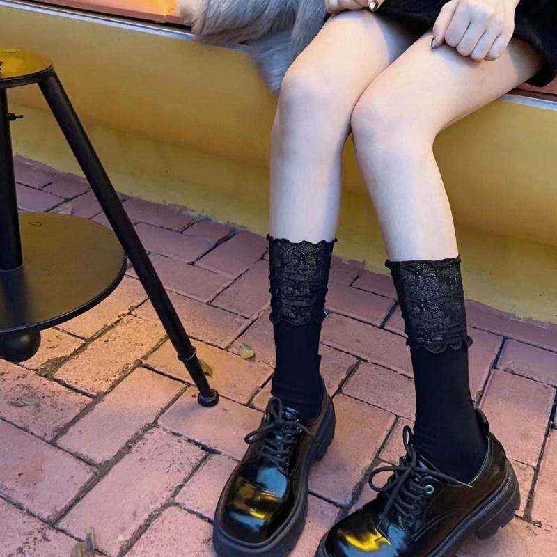Vua Nữ Trên Bê Ruffle Frilly Boot Tất Ren Chắp Vá Gân Tất Đầu Gối