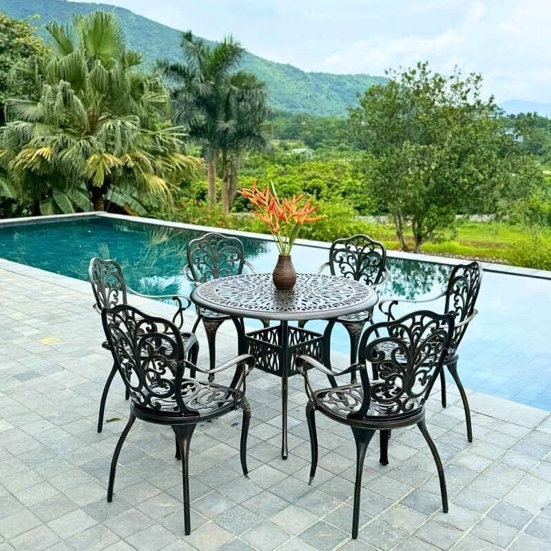 Bộ bàn ghế ban công ngoài trời Tròn Nhôm đúc Bàn ghế sân vườn ngoài trời Bàn ghế ngoài trời - HP34