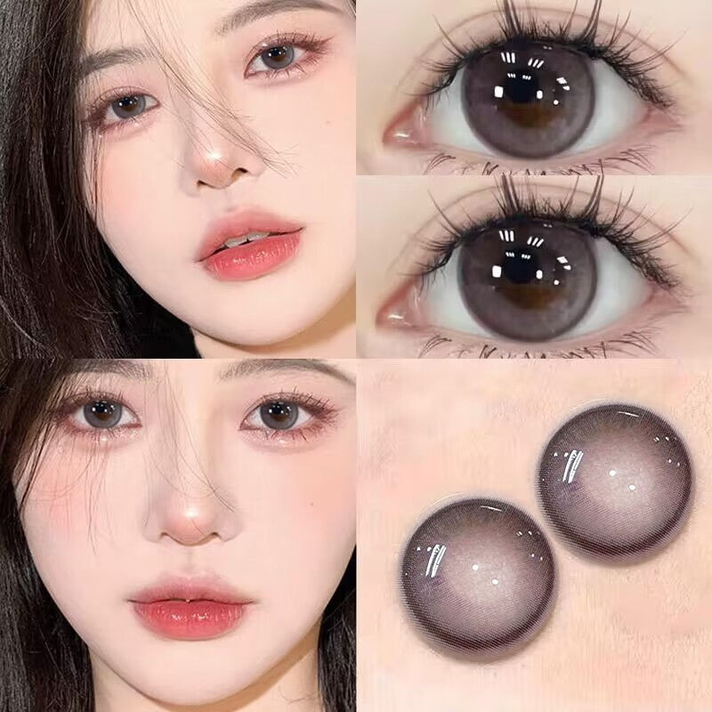 Set 2 Kính Áp Tròng Màu Đen contact lenses 0 ~ -8.00 black len 14.2mm lens cận lens nâu bean black 33