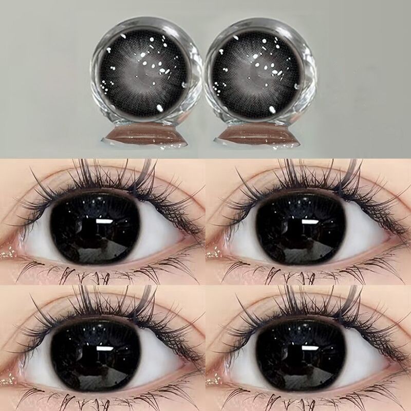 Set 2 Kính Áp Tròng Màu Đen contact lenses 0 ~ -6.00 black len 14.2mm lens cận lens nâu bean black 43