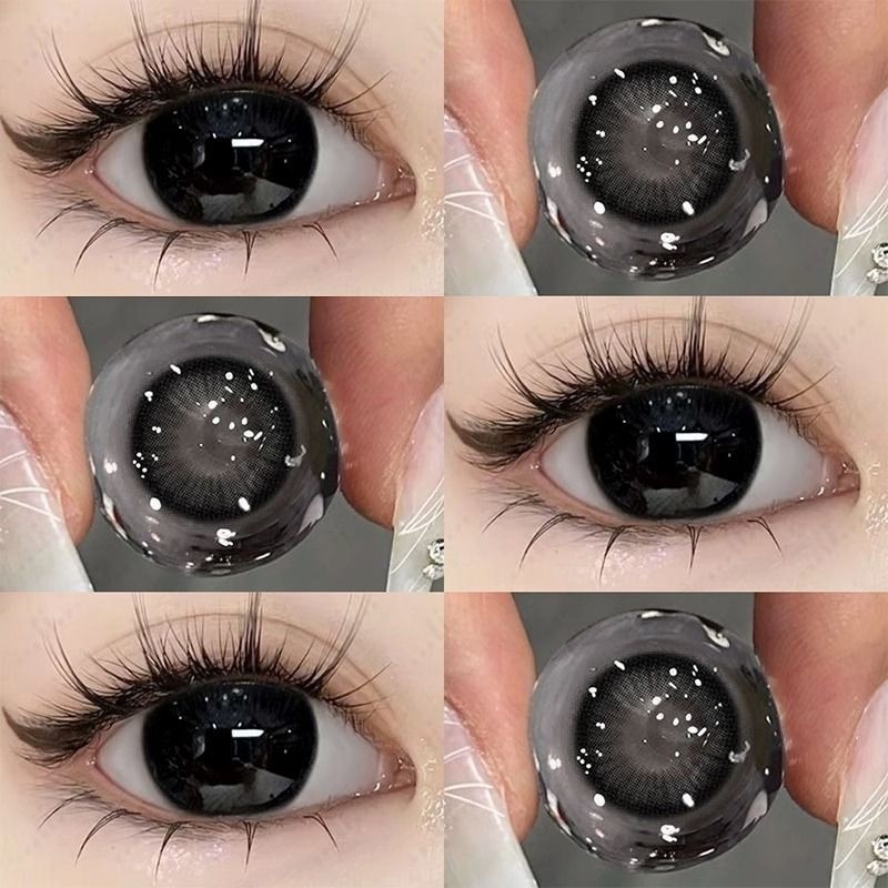Set 2 Kính Áp Tròng Màu Đen contact lenses 0 ~ -8.00 black len 14.2mm lens cận lens nâu bean black 75