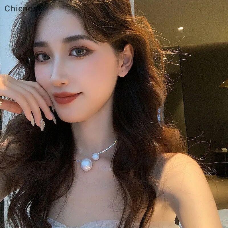 [Chc] Bộ trang sức cô dâu ngọc trai mô phỏng đơn giản thời trang Vòng cổ có thể điều chỉnh dành cho nữ Quà tặng trang sức đám cưới pha lê [VN]