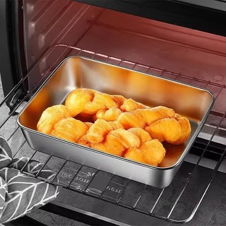 Chảo đựng thực phẩm hình chữ nhật bằng thép không gỉ có nắp - Hộp đựng trái cây rau củ dung tích lớn
