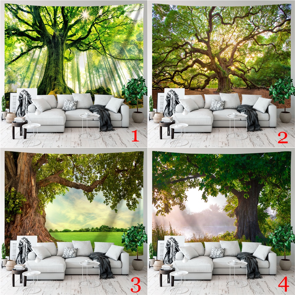 Thảm Treo Tường Bằng polyester Hình Cây Xanh Thiên Nhiên Kèm Kẹp Trang Trí Phòng Ngủ