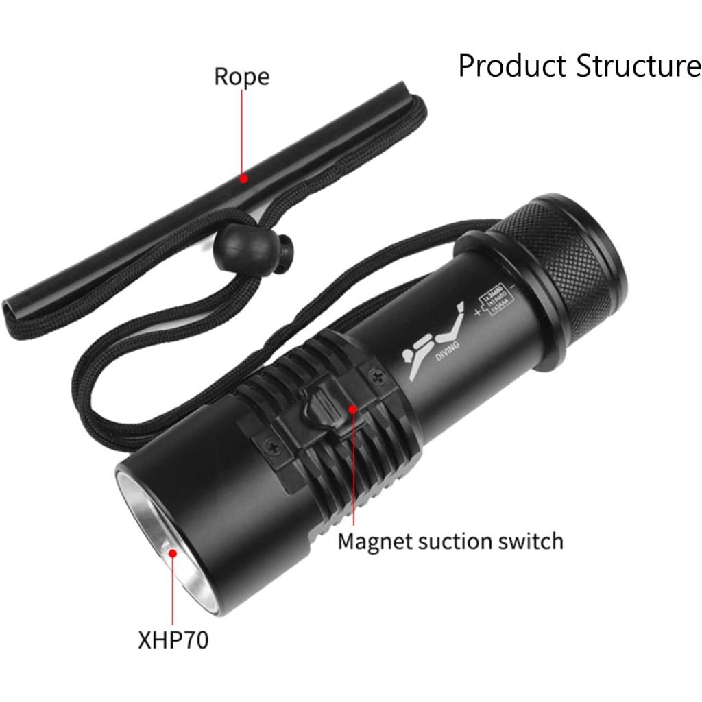 Puteer Đèn Lặn DI Động LED 2000 Lumens XHP70 IPX8, Chống Nước Cho Người Chuyên Nghiệp