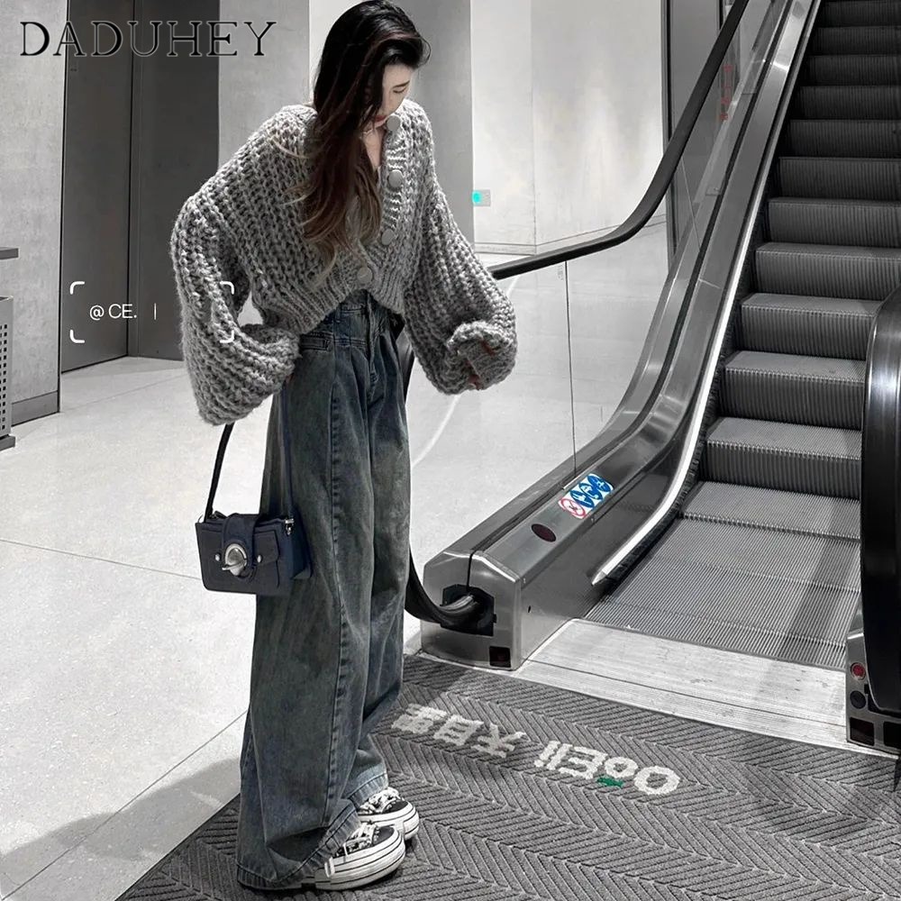 Ảnh Quần jean DADUHEY ống rộng phong cách đường phố Mỹ cổ điển thời trang 2023 cao cấp plus size 3