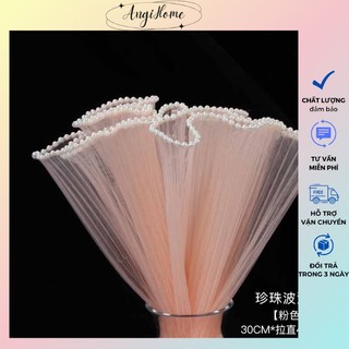 1 cuộn bó hoa voan vải sóng viền Ngọc trai ANGIHOME
