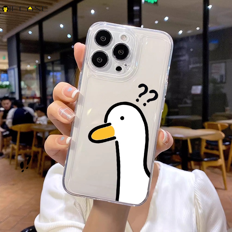 Tương Thích Cho iPhone 17 Air 16 16e 15 14 Plus 13 12 Mini Pro Max Ốp Điện Thoại Câu Hỏi Ngộ nghĩnh Đánh Dấu Vịt Hoạt Hình Dễ Thương Đơn Giản Trong Suốt Vỏ Mềm Ốp Lưng Ốp Lưng