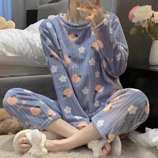 2025 Thu Đông Phong Cách Mới San Hô Lông Cừu Flannel Ấm Áp Homewear Dễ Thương Bộ Đồ Ngủ Thời Trang Rời Phù Hợp Với Nữ