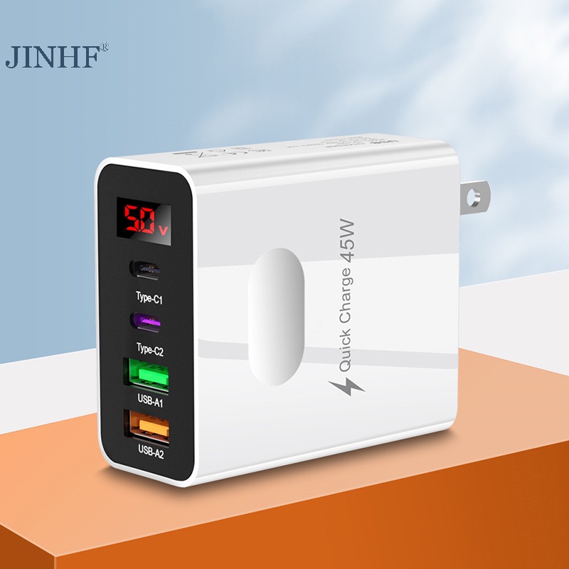 JINHF 45W PD USB Type C 4 Cổng Sạc Nhanh 3.0 Cho 14 13 Pro Oneplus Điện Thoại Di Động Treo Tường Bộ Chuyển Đổi HOT