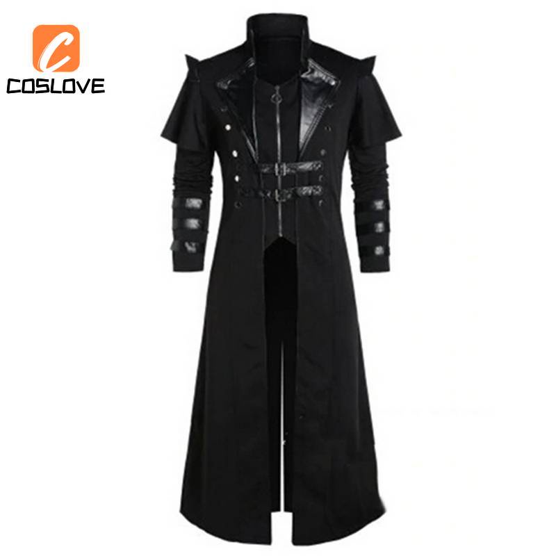 Áo Choàng Dài Màu Trắng Đen Có Đuôi Phong Cách gothic Punk Hóa Trang Tiệc halloween Cho Nam