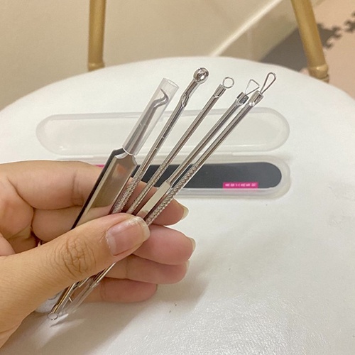 Bộ Nặn Mụn 5 Món Cao Cấp Inox Không Gỉ, Bộ Nặn Mụn Đầu Đen 5 Chi Tiết TOOL