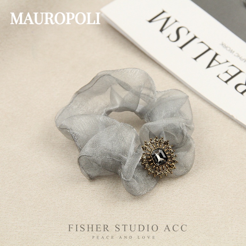 Mauropoli [Sẵn sàng] Dây buộc tóc kim cương giả kiểu Pháp cổ điển, dây cao su nữ phong cách Hàn Quốc, buộc đuôi ngựa, phụ kiện tóc