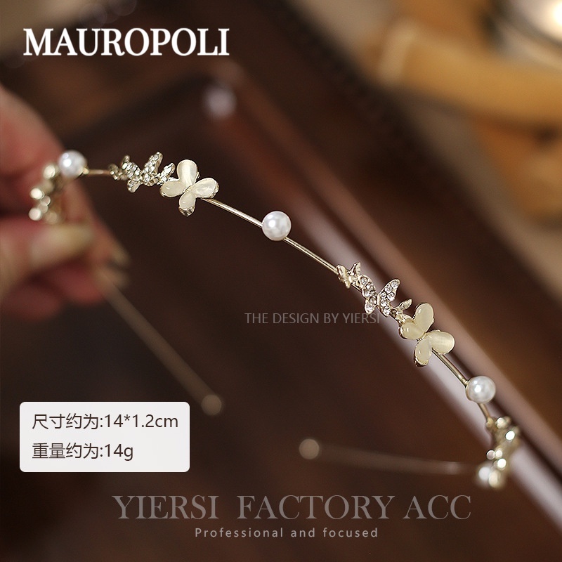 Mauropoli [Sẵn Sàng] Kim Loại Ngọc Trai Kim Cương Giả Hoa Băng Đô Nữ Thu Đông Mũ Buộc Tóc Băng Đô Đeo Đầu Phong Cách Cổ