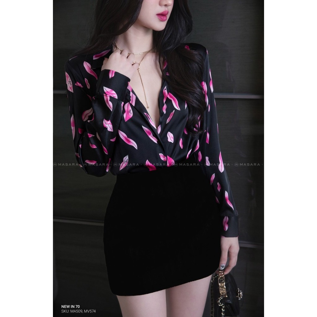 Chân váy nữ MASARA nhung đen form ôm suông tôn dáng