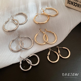 Drejew Vòng tai tròn kim bạc Châu Âu và Hoa Kỳ thời trang đơn giản bông tai gió lạnh thanh lịch khí chất bông tai nhẹ sang trọng cao cấp