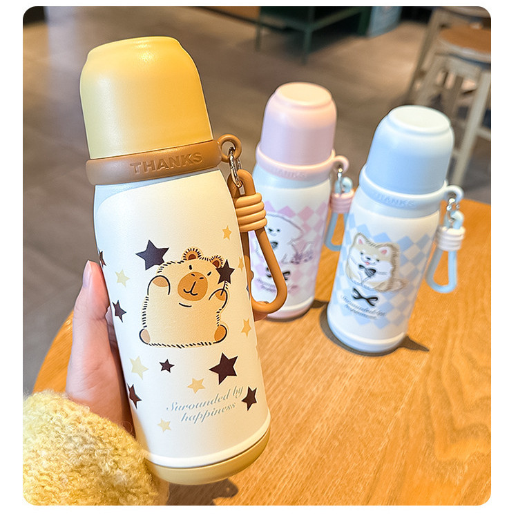 Bình giữ nhiệt capybara inox 316 công suất lớn dễ thương trẻ em sinh ...