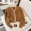 Áo Khoác cardigan Dệt Kim Mềm Dáng Rộng Cổ Chữ v Phối Ren Thời Trang Xuân Thu Cho Nữ
