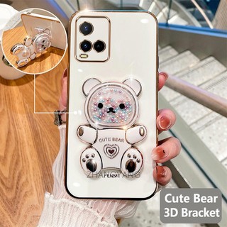 ốp lưng vivo y21 y21s y33s y21a y21t Ốp Điện Thoại tpu Dẻo Mạ Màu 3D In Hình Gấu Nhỏ Đáng Yêu Có Giá Đỡ Cho vivo y21 y21s y33s y21a y21t