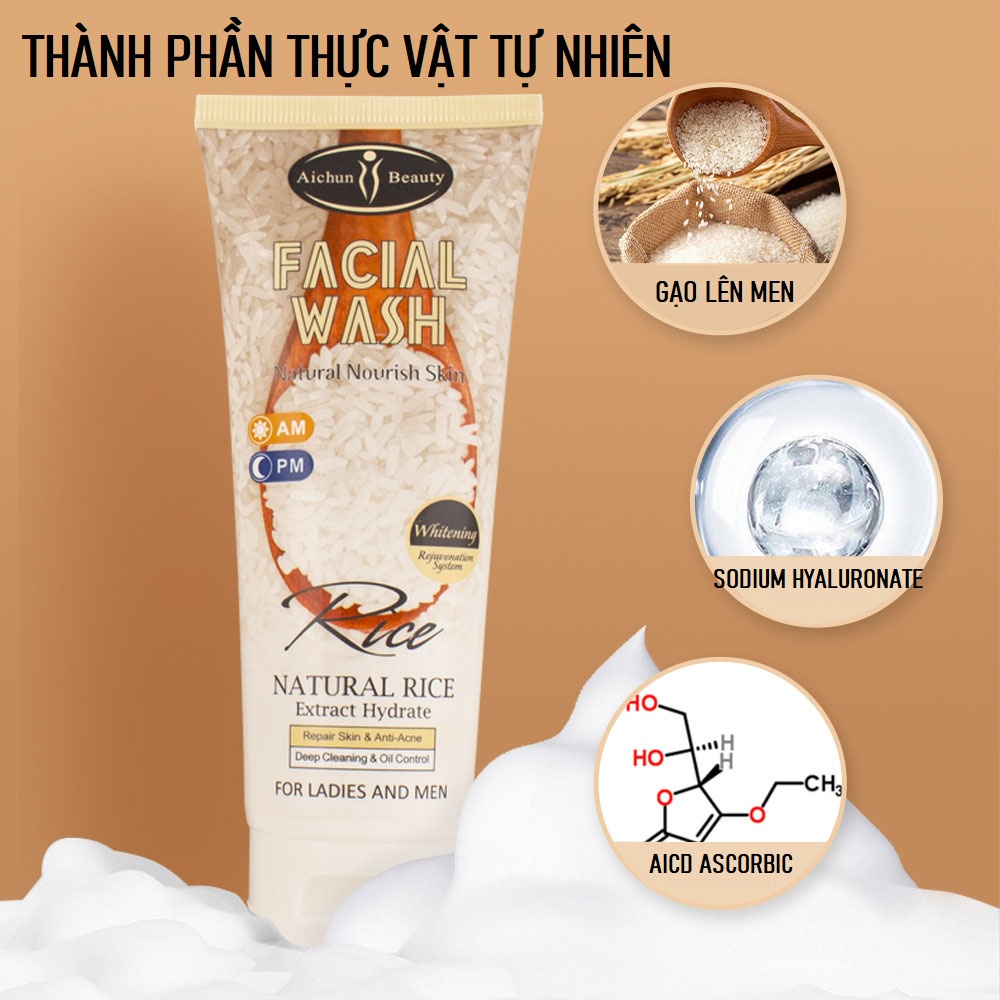 Sữa Rửa Mặt AICHUN BEAUTY Tinh Chất Gạo Kiểm Soát Bã Nhờn, Sạch Sâu, Ngăn Ngừa Hình Thành Mụn Cám Mụn Đầu Đen