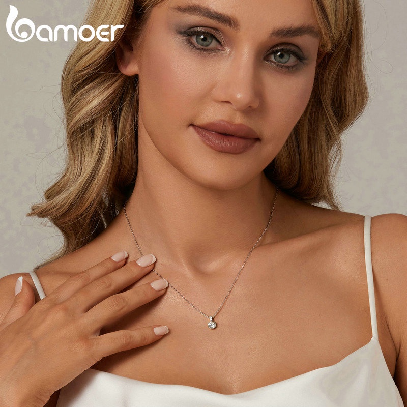 BAMOER Vòng cổ Bạc 0.5ct Lấp Lánh Thời Trang Cho Nữ 925 MSN025-S