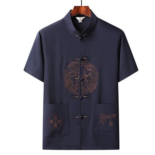 Áo sơ mi nam có sẵn Sườn xám Tết Nguyên Đán CNY Bộ đồ đường ngắn tay hanfu nam Baju Raya Lelaki zh-cn